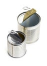Open two empty tin cans on a white background Royalty Free Stock Photo