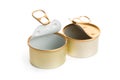 Open two empty tin cans on a white background Royalty Free Stock Photo