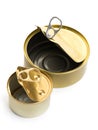 Open two empty tin cans on a white background Royalty Free Stock Photo