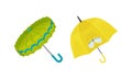 Open Umbrella as Waterproof Protective Accessory for Rainy Weather Vector Set