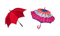 Open Umbrella as Waterproof Protective Accessory for Rainy Weather Vector Set