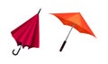 Open Umbrella as Waterproof Protective Accessory for Rainy Weather Vector Set