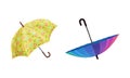 Open Umbrella as Waterproof Protective Accessory for Rainy Weather Vector Set