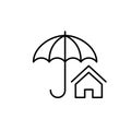 Open umbrella and house. Secure living space. Comprehensive home coverage. Family insurance. Pixel perfect