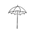 Open umbrella sketch. Vector graphic line illustration hand drawn isolated. Black and white doodle. Parasol symbol