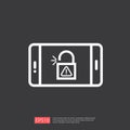 open unlock padlock on phone screen icon. attention access warning alert sign mark symbol. safe secure of personal user authorizat