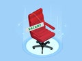 Open vacant job position. Isometric employment, vacancy and hiring job concept. Red chair vacant and business recruiting