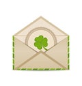Open vintage envelope with clover on white background f Royalty Free Stock Photo