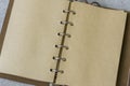 Open vintage leather notebook with handmade paper in modern bind Royalty Free Stock Photo