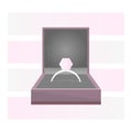 Open violet simple box for silver ring with diamond, pink precious stone jewelry flat design