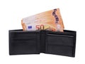 Open wallet full of 50 euro banknotes money isolated on white