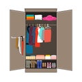 Open wardrobe with tidy clothes. Home interior. Flat design vector illustration. Royalty Free Stock Photo