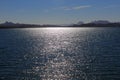 Open water with mountain landscape