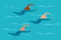 Open water swimming competitions - mens group swimming vector illustration