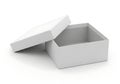 An open white box with a lid resting on a plain white background Royalty Free Stock Photo