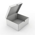 Open White Cardboard Box with Lid Ajar on a White Background paper packaging Royalty Free Stock Photo