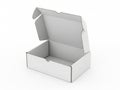 Open white cardboard box with a lid tilted upwards on a plain background Royalty Free Stock Photo