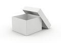 An open white cube gift box with its lid tilted back on a white background Royalty Free Stock Photo
