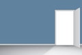 Open white door on a blue wall vector illustration Royalty Free Stock Photo