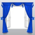 Open white double window with classic blue blinds Royalty Free Stock Photo