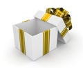 Open white gift box with gold bow isolated on white background 3 Royalty Free Stock Photo