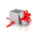 Open white gift-box with red ribbon Royalty Free Stock Photo