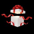 Open white gift box with red ribbon and bow isolated on transparent background Royalty Free Stock Photo