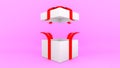 Open white gift box with red ribbon on pink background.,minimal christmas and newyear concept., 3D rendering