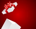 Open white gift box with shiny red bow Royalty Free Stock Photo