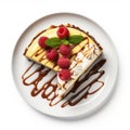 Delicious Chocolate Raspberry Dessert Slice On Plate - Stock Photo