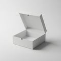Open white square gift box with lid tilted upwards on a light gray background container packaging Royalty Free Stock Photo