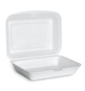 Open white styrofoam box on white Royalty Free Stock Photo