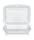 Open white styrofoam box on white Royalty Free Stock Photo