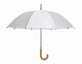 Open White Umbrella with Wooden Handle Isolated on White Background Studio Shot Royalty Free Stock Photo