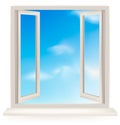 Open window against a white wall and the sky Royalty Free Stock Photo