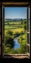 Romantic Window View Of French Countryside In Tuscany, Borgo Pignano