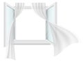 Open window and fluttering curtains. Royalty Free Stock Photo