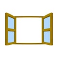 Open window isolated. Wooden frame and glass. Vector illustration