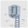 Open window and ladder hand drawn sketch vector