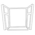 Open window, outline drawing, coloring, isolated object on a white background, vector illustration,