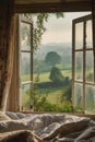 Open Window Overlooking Field Royalty Free Stock Photo