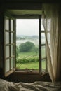 Open Window Overlooking Field Royalty Free Stock Photo