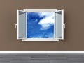 Open window sky clouds freedom dream vision serene Royalty Free Stock Photo