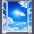 Open window with sky and clouds outside. Royalty Free Stock Photo