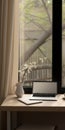 Tranquil Still Life: Makoto Shinkai-inspired Brown Window Curtain