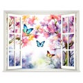 open window with a spring view illustration, isolated on a white background, invites the beauty of the season indoors.