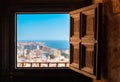 Open window to panoramic city landscape view- Almeria