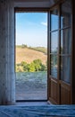 open window view at the hills of Toscany Italy Royalty Free Stock Photo