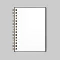 Open wire bound notebook, realistic vector mockup. Golden metal spiral notepad with white blank paper page, mock-up