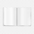 Open wire bound notebook realistic vector mockup. Metal spiral notepad spread template. White blank diary mock-up